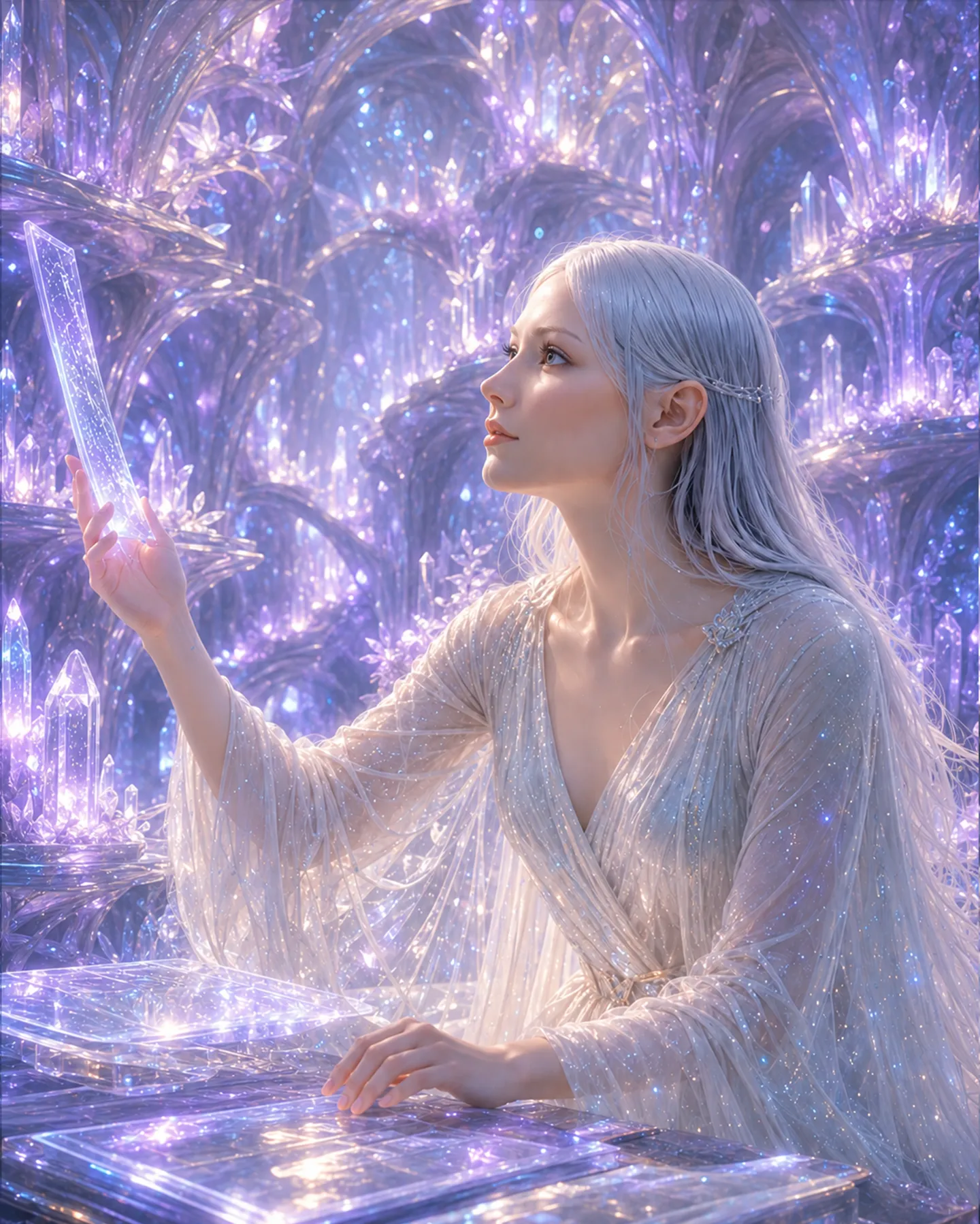 Ilyen studying the light library in the Archive.