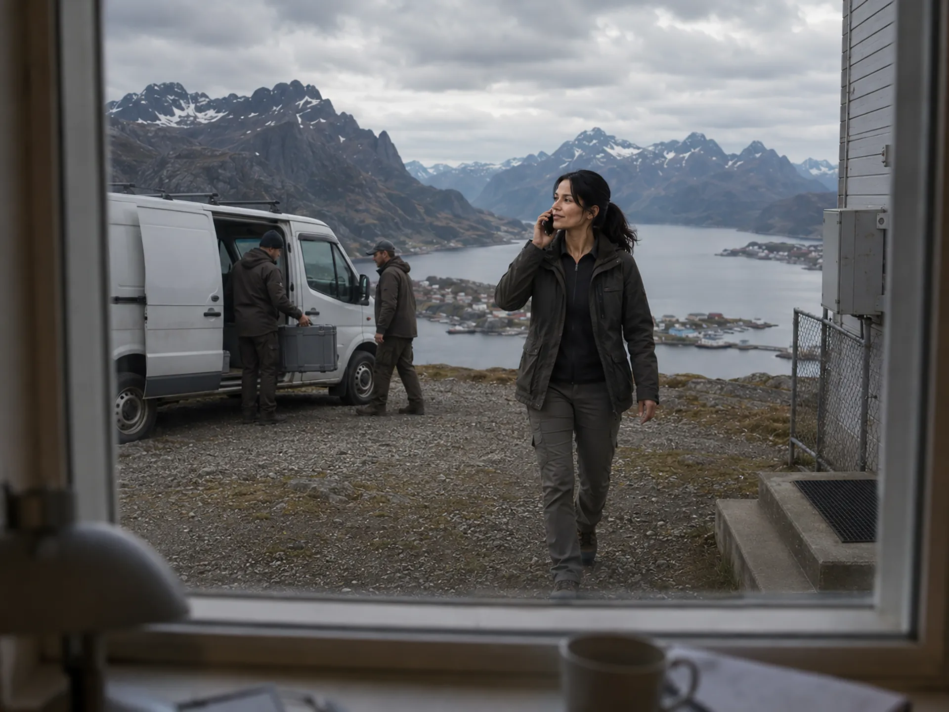 Ingrid Halvorsen arriving at the Lofoten monitoring station with a field team.