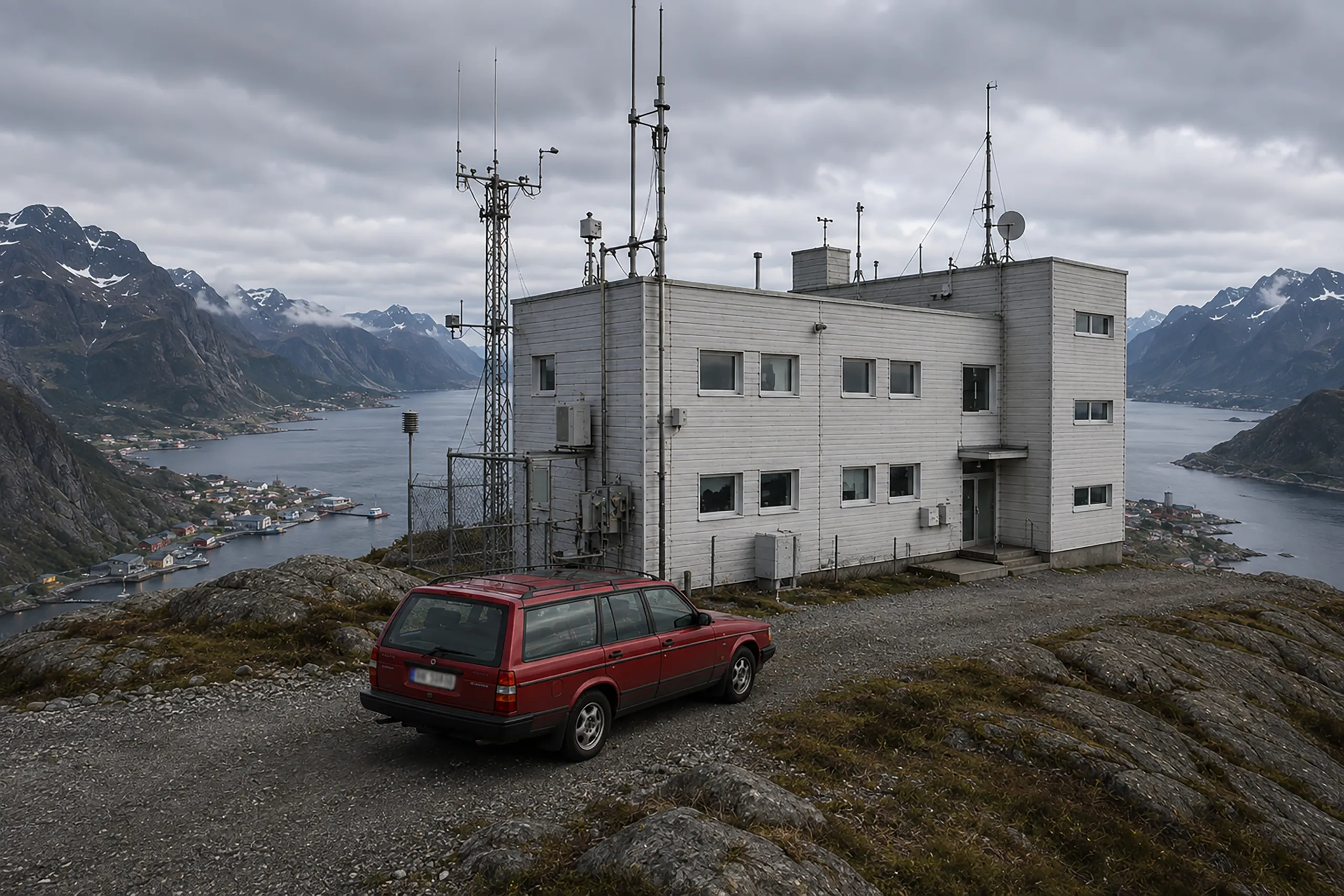 The monitoring station on a rocky ridge in the Lofoten Islands.